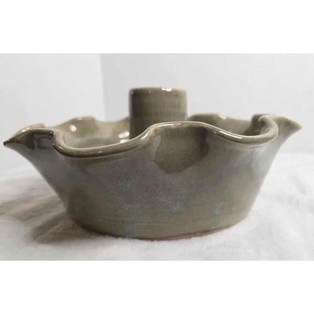 Vintage 2007 Allen Hamm Studio Pottery Chicken Roaster Ruffled Glazed Stoneware